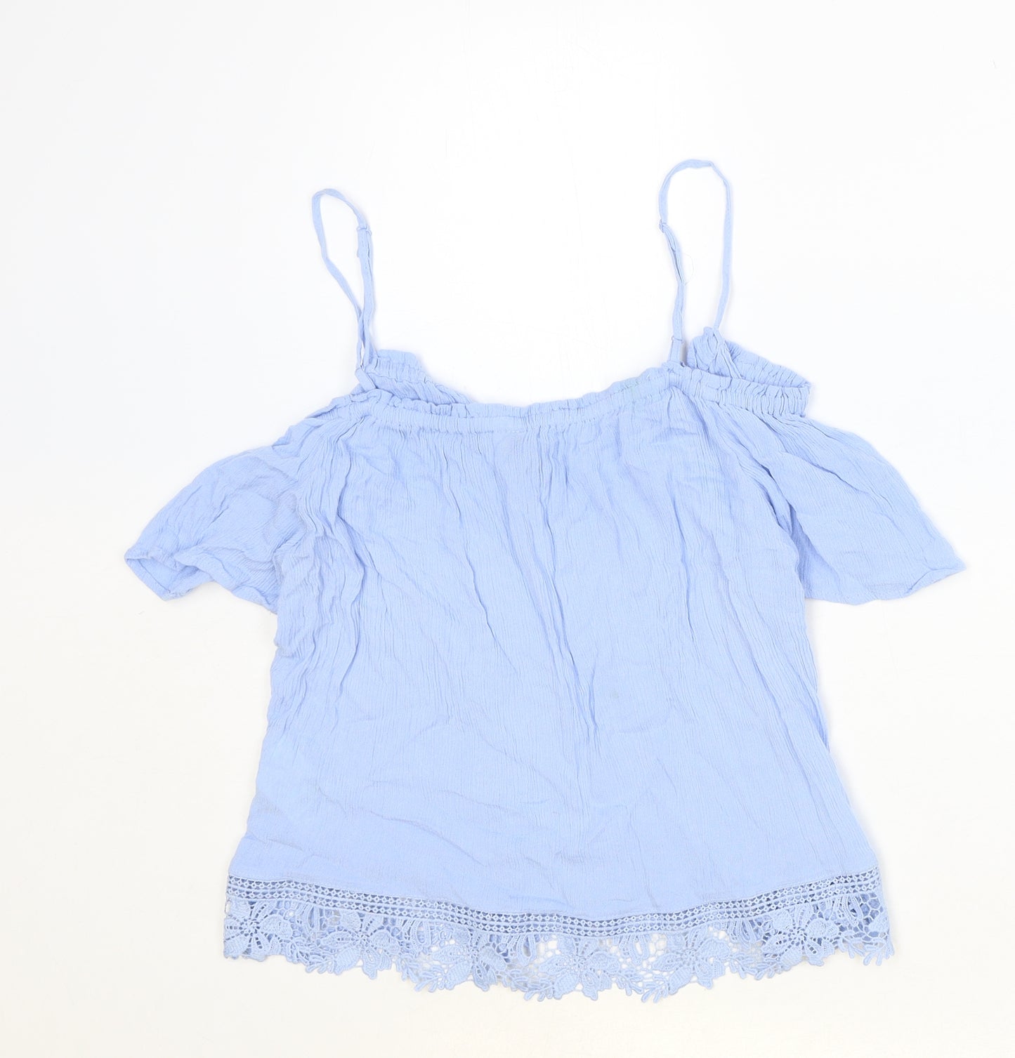 Divided Womens Blue Viscose Basic Blouse Size 10 V-Neck - Tie Neck Detail Cold Shoulder