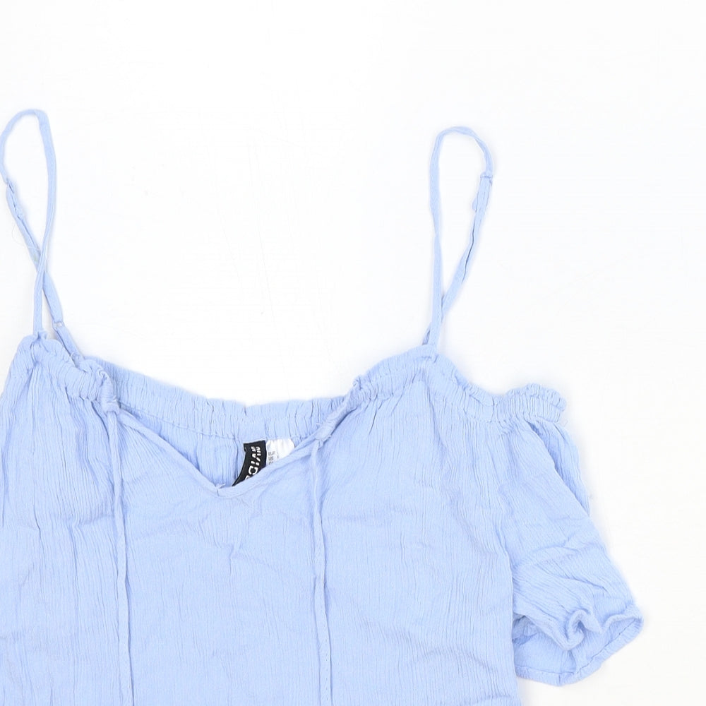 Divided Womens Blue Viscose Basic Blouse Size 10 V-Neck - Tie Neck Detail Cold Shoulder