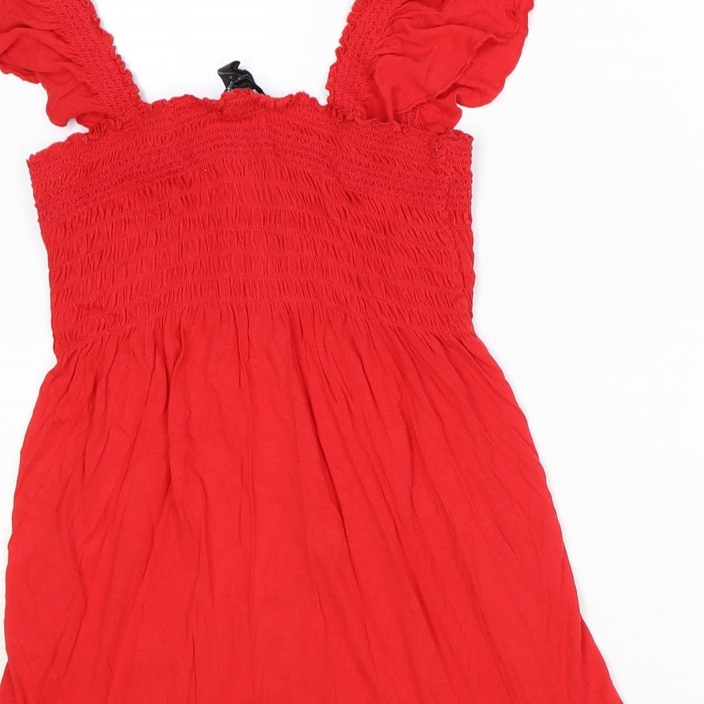 H&M Womens Red Viscose Basic Blouse Size S Square Neck - Shirred Peplum