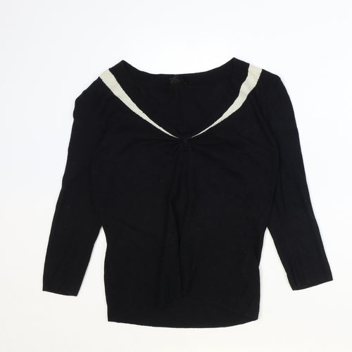 Preworn Womens Black V-Neck Acrylic Pullover Jumper Size M