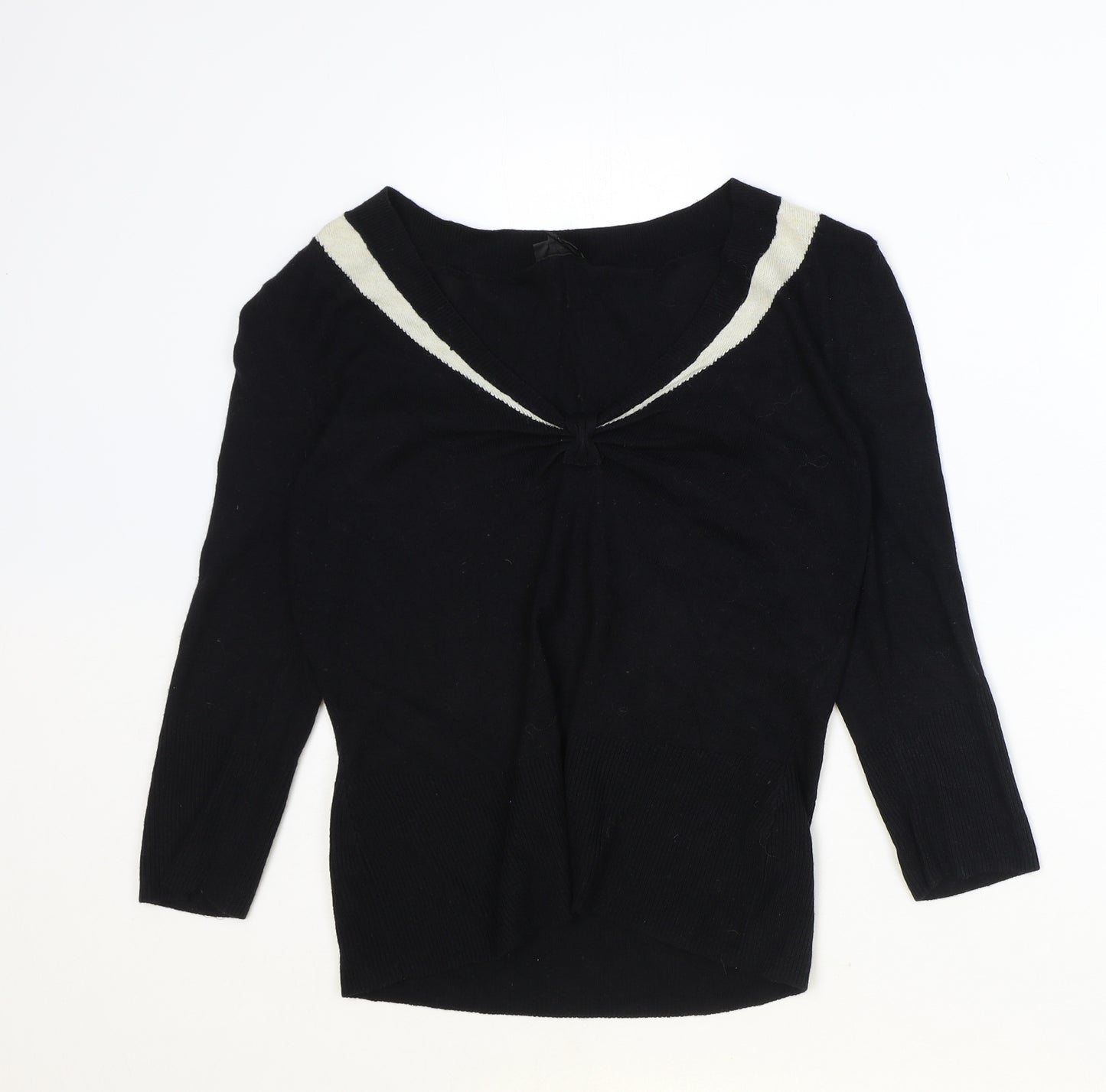 Preworn Womens Black V-Neck Acrylic Pullover Jumper Size M