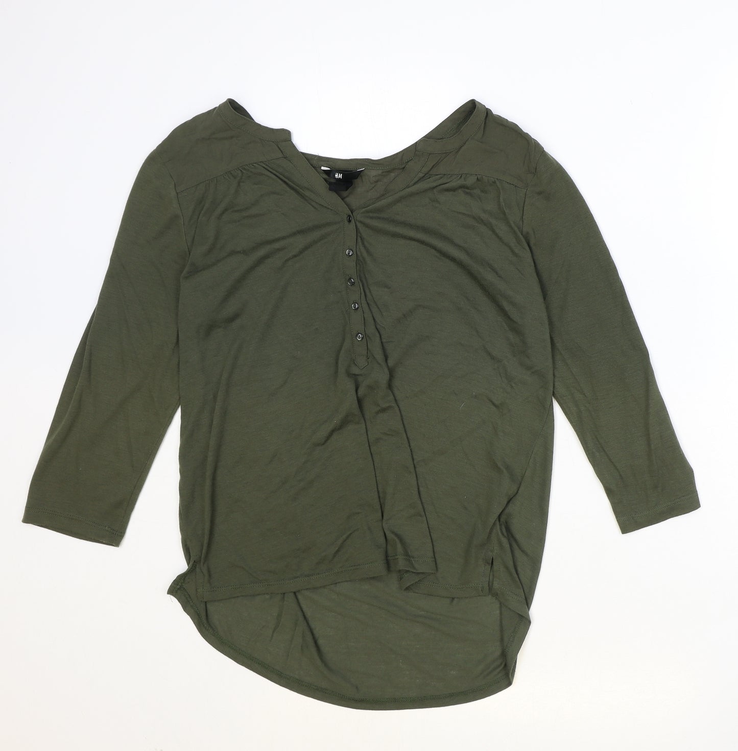 H&M Womens Green Polyester Basic Blouse Size M V-Neck