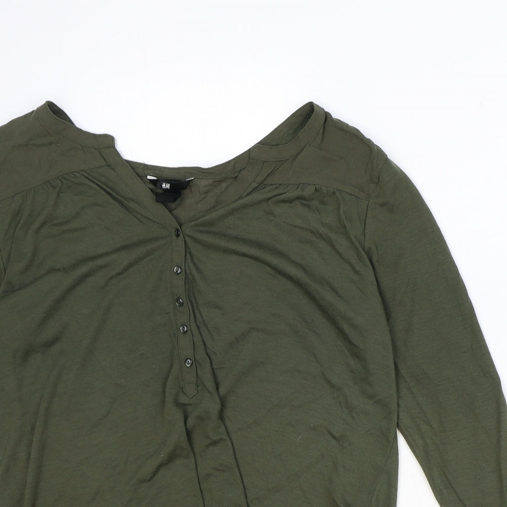 H&M Womens Green Polyester Basic Blouse Size M V-Neck