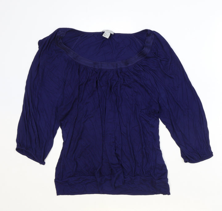 H&M Womens Blue Viscose Basic Blouse Size L Scoop Neck