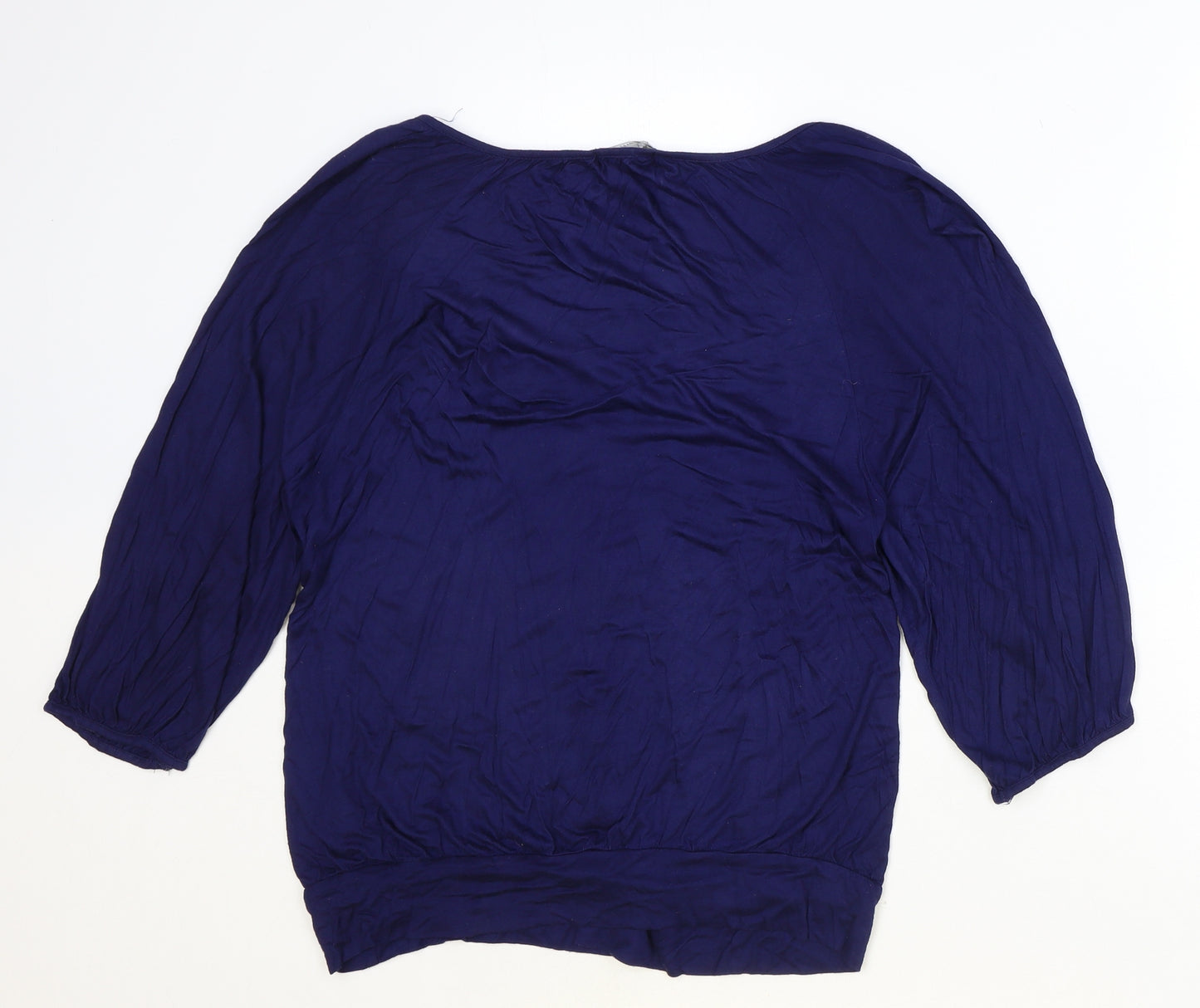 H&M Womens Blue Viscose Basic Blouse Size L Scoop Neck