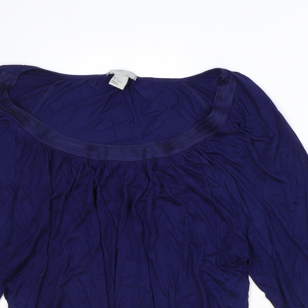 H&M Womens Blue Viscose Basic Blouse Size L Scoop Neck