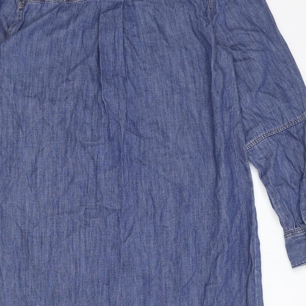 Marks and Spencer Womens Blue 100% Cotton Shirt Dress Size 12 Collared Snap