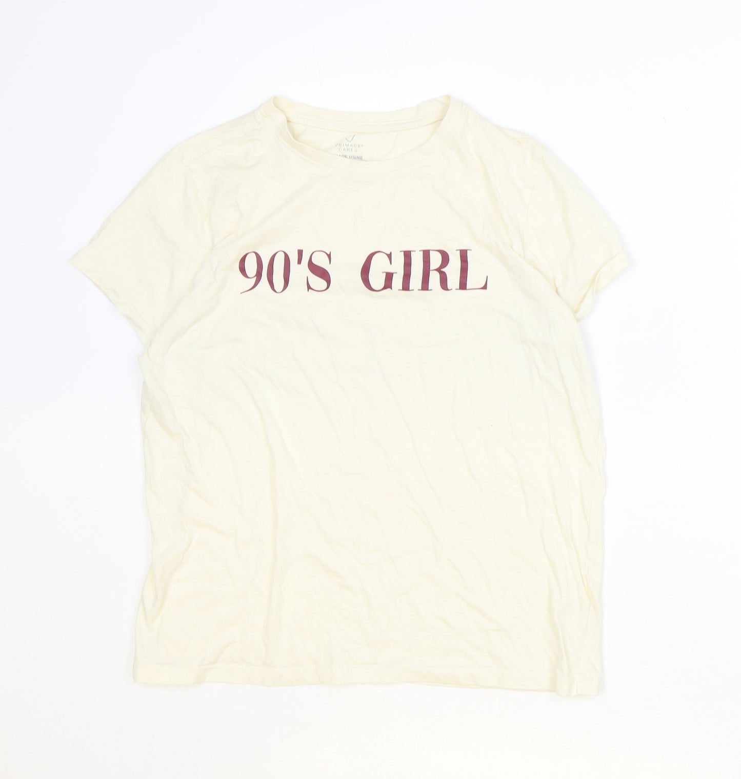 Primark Womens Beige 100% Cotton Basic T-Shirt Size L Round Neck - 90's Girl