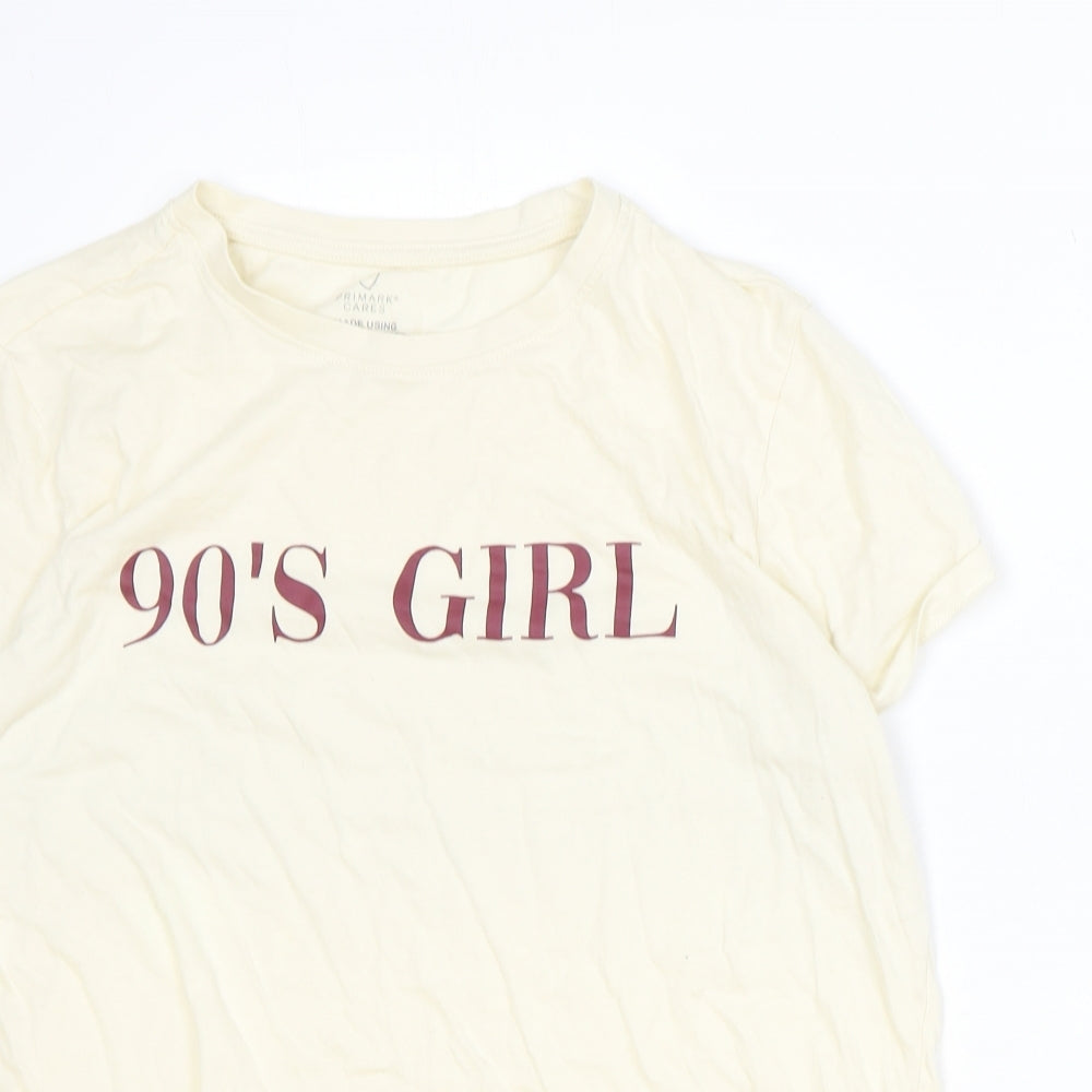 Primark Womens Beige 100% Cotton Basic T-Shirt Size L Round Neck - 90's Girl