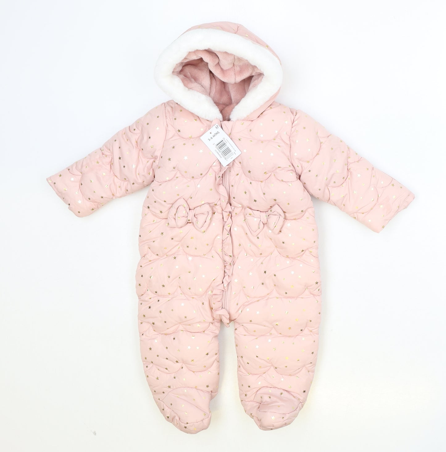 Matalan Girls Pink Basic Coat Snowsuit Size 3-6 Months Zip - Star Print