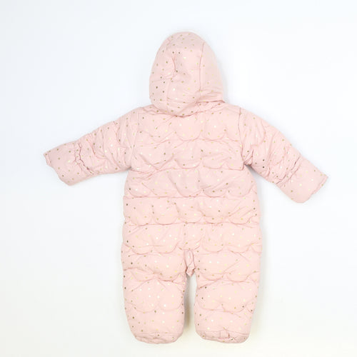 Matalan Girls Pink Basic Coat Snowsuit Size 3-6 Months Zip - Star Print