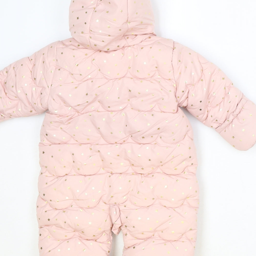 Matalan Girls Pink Basic Coat Snowsuit Size 3-6 Months Zip - Star Print