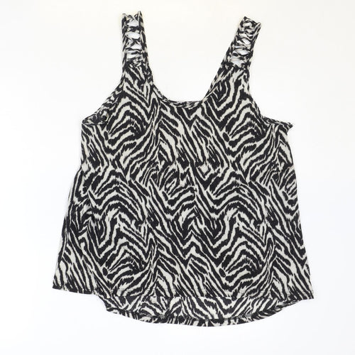 H&M Womens Black Animal Print Polyester Basic Tank Size M Scoop Neck