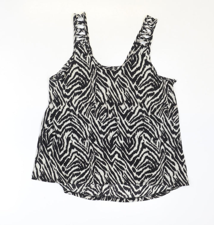 H&M Womens Black Animal Print Polyester Basic Tank Size M Scoop Neck