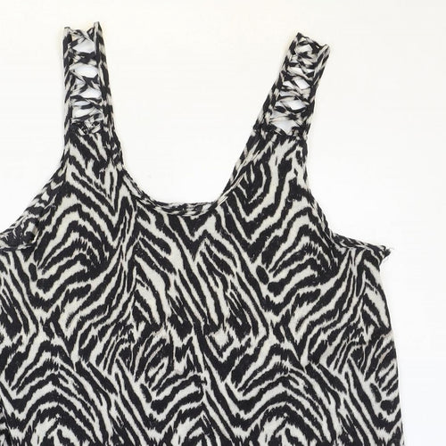 H&M Womens Black Animal Print Polyester Basic Tank Size M Scoop Neck