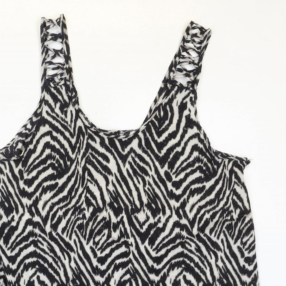 H&M Womens Black Animal Print Polyester Basic Tank Size M Scoop Neck