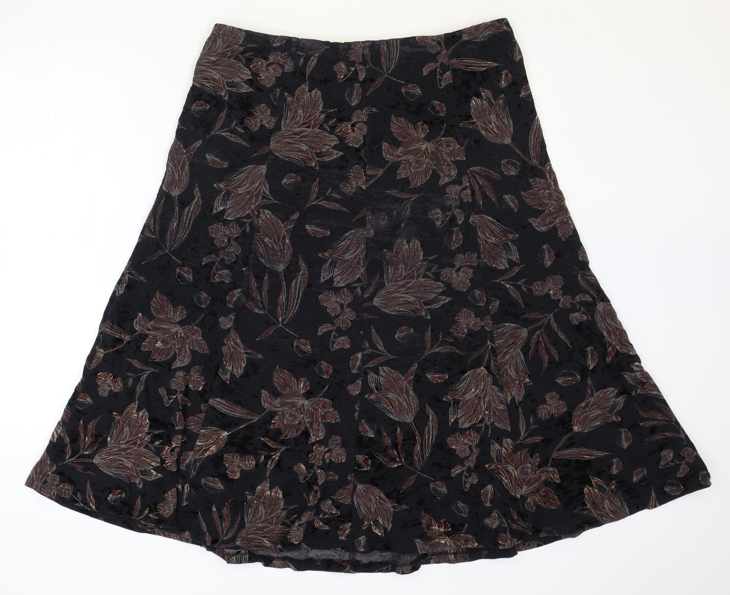 Marks and Spencer Womens Black Floral Viscose Swing Skirt Size 16