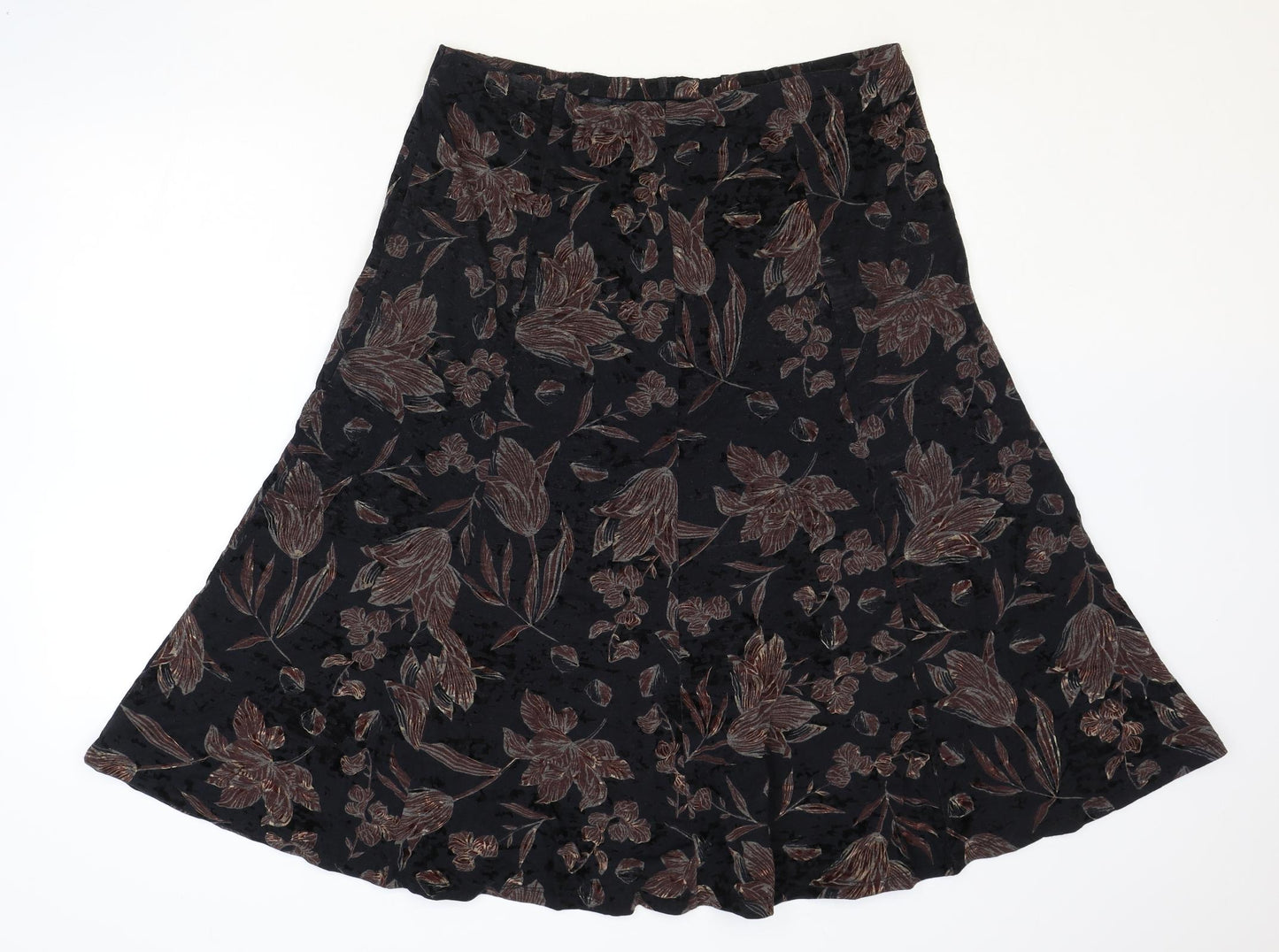 Marks and Spencer Womens Black Floral Viscose Swing Skirt Size 16