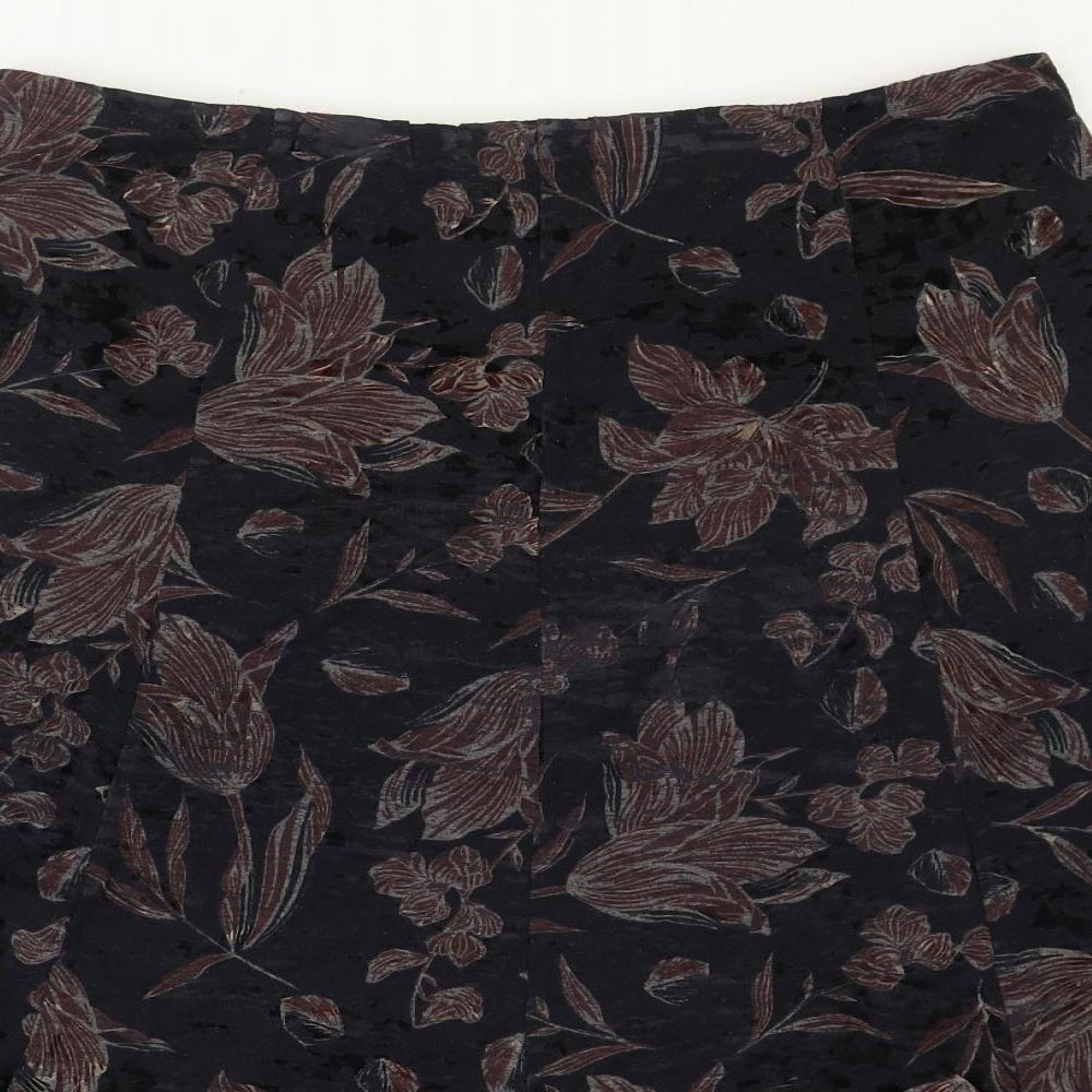 Marks and Spencer Womens Black Floral Viscose Swing Skirt Size 16
