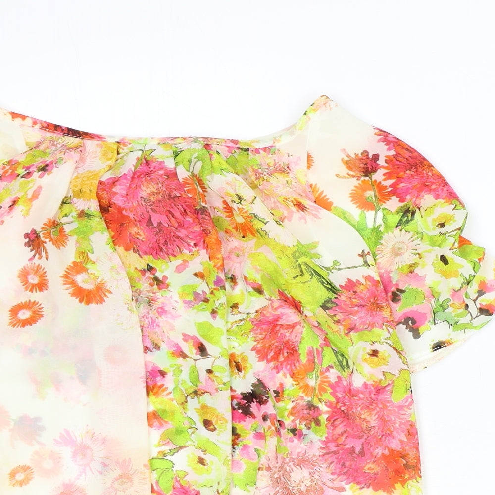 Wallis Womens Multicoloured Floral Polyester Basic Blouse Size S Boat Neck