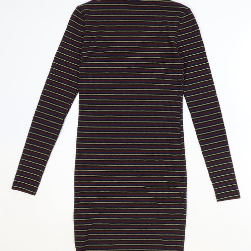 Topshop Womens Multicoloured Striped Polyester Bodycon Size 6 Mock Neck Pullover