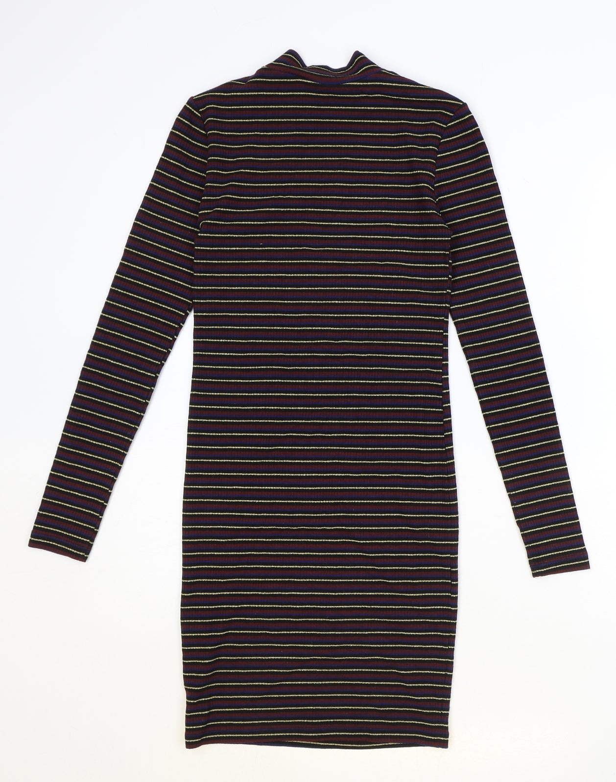 Topshop Womens Multicoloured Striped Polyester Bodycon Size 6 Mock Neck Pullover