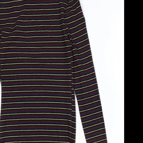 Topshop Womens Multicoloured Striped Polyester Bodycon Size 6 Mock Neck Pullover