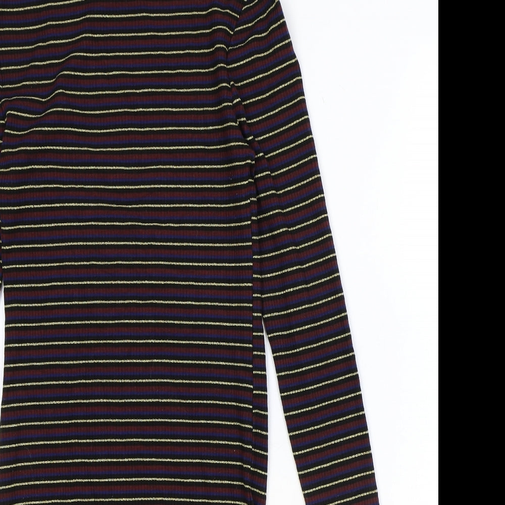 Topshop Womens Multicoloured Striped Polyester Bodycon Size 6 Mock Neck Pullover