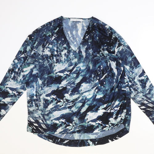 John Lewis Womens Blue Geometric Polyester Basic Blouse Size 12 V-Neck