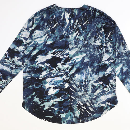 John Lewis Womens Blue Geometric Polyester Basic Blouse Size 12 V-Neck