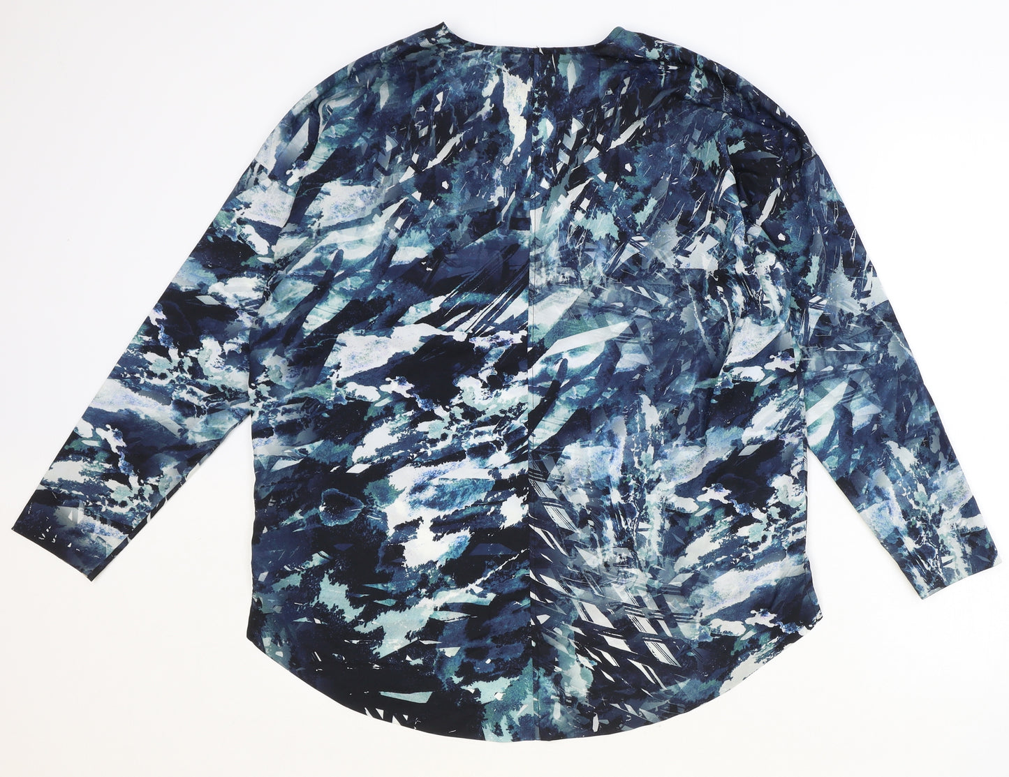 John Lewis Womens Blue Geometric Polyester Basic Blouse Size 12 V-Neck