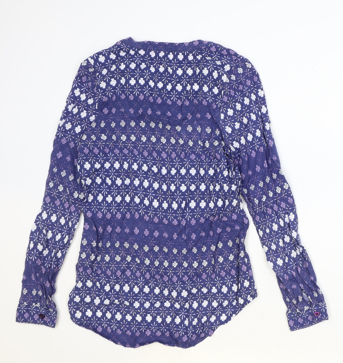 F&F Womens Blue Geometric Viscose Basic Blouse Size 12 V-Neck