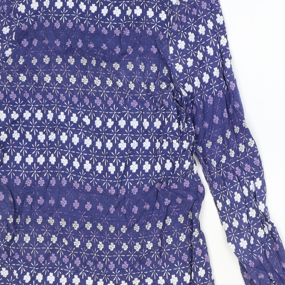 F&F Womens Blue Geometric Viscose Basic Blouse Size 12 V-Neck