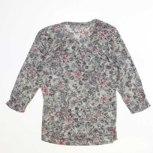 M&Co Womens Green Floral Polyester Basic Button-Up Size 12 V-Neck