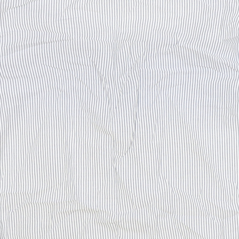 Oliver Bonas Womens Blue Striped 100% Cotton Basic Blouse Size 10 V-Neck