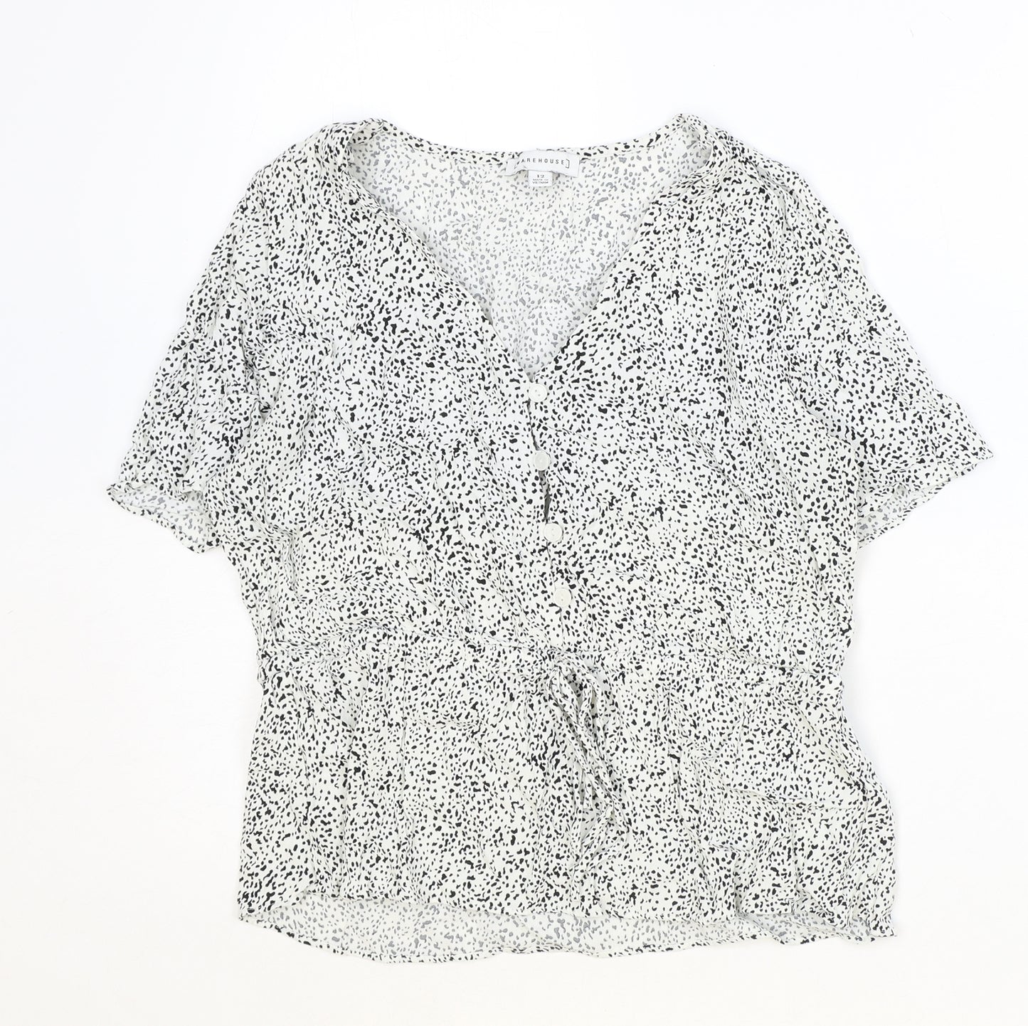 Warehouse Womens Ivory Geometric Viscose Basic Blouse Size 12 V-Neck