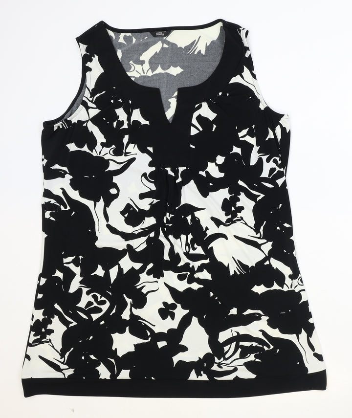 Marks and Spencer Womens Black Geometric Polyester Basic Tank Size 10 V-Neck