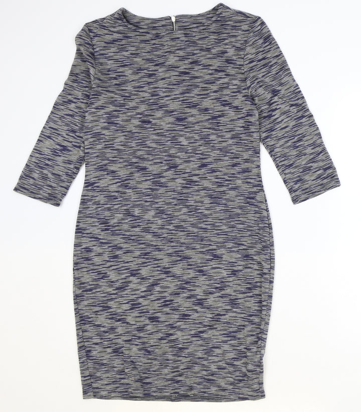 New Look Womens Grey Geometric Polyester A-Line Size 14 Round Neck Zip