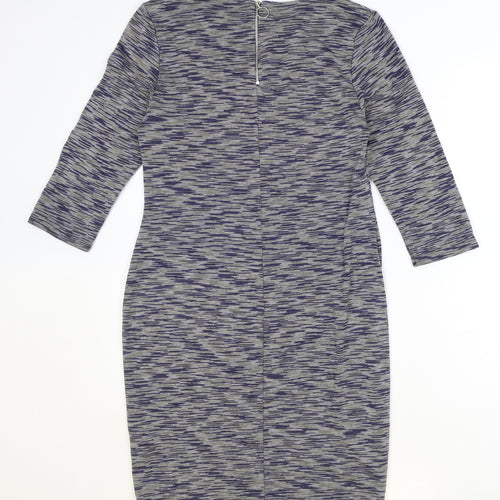 New Look Womens Grey Geometric Polyester A-Line Size 14 Round Neck Zip