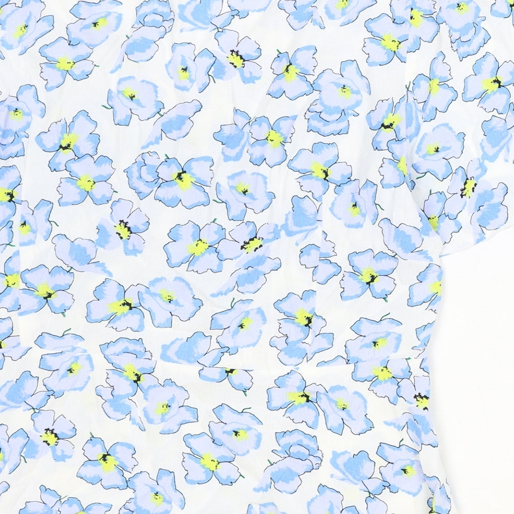 Marks and Spencer Womens Ivory Floral Viscose Basic Blouse Size 14 V-Neck