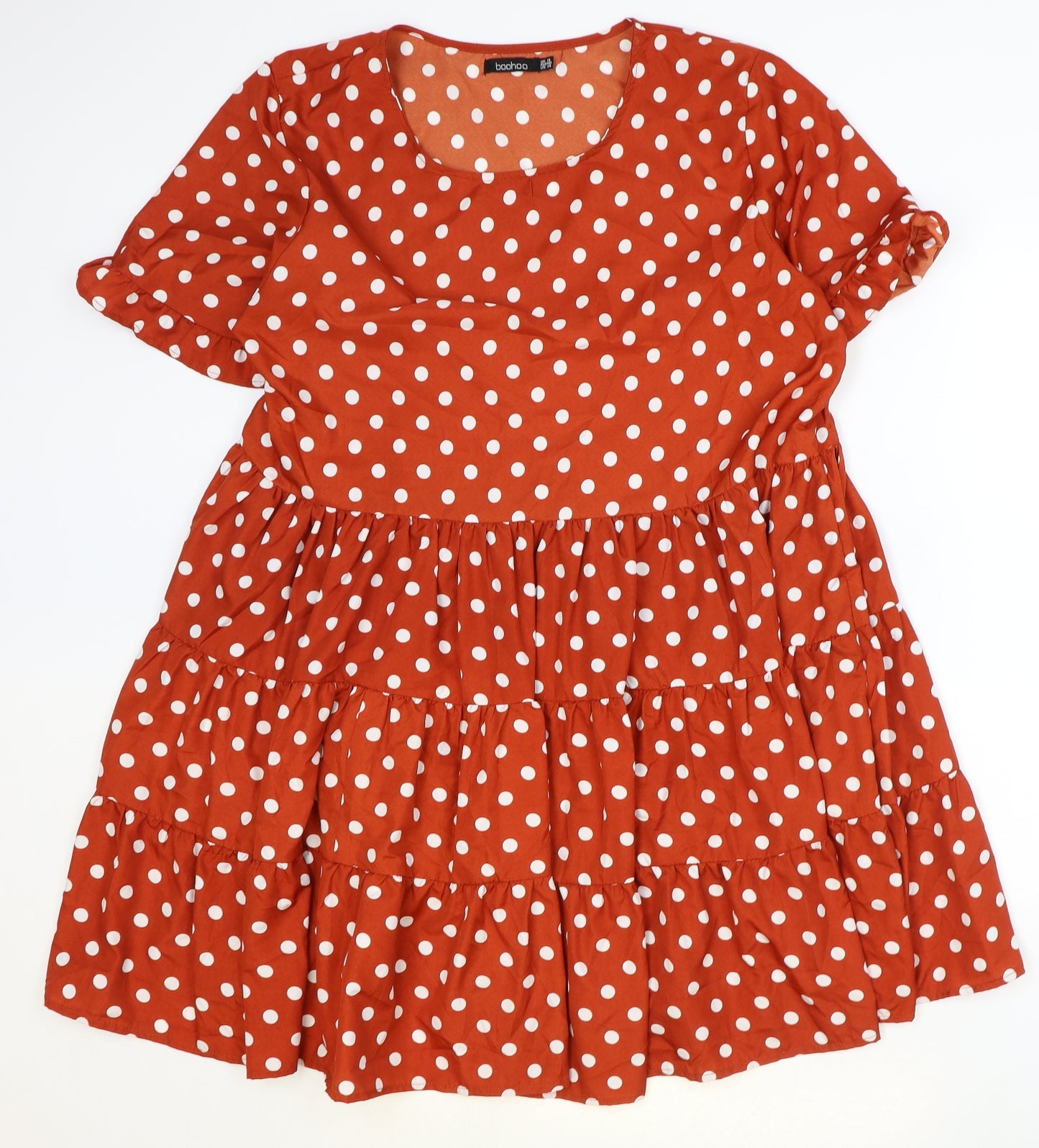 Boohoo Womens Red Polka Dot Polyester Trapeze & Swing Size 18 Round Neck Pullover