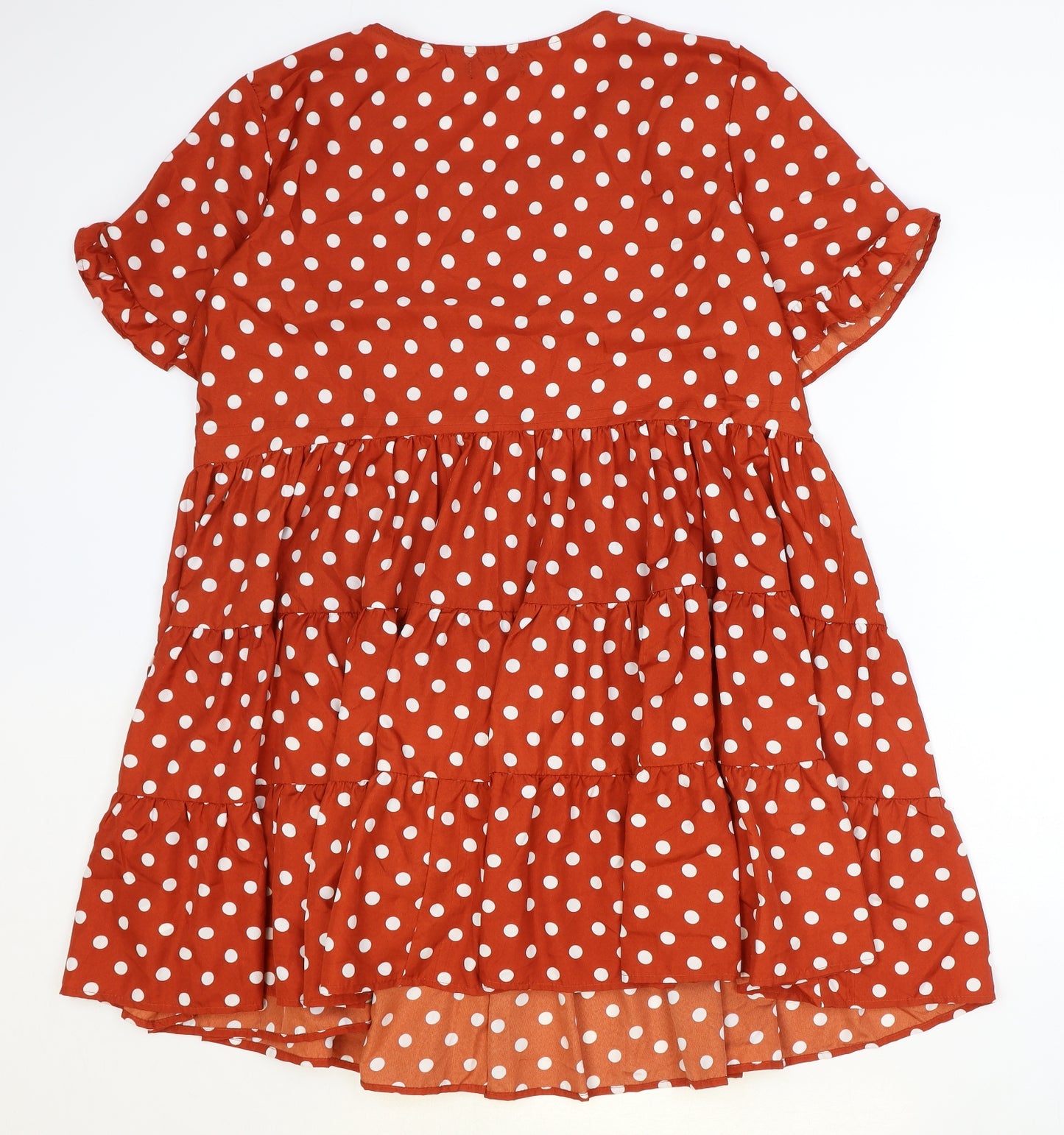 Boohoo Womens Red Polka Dot Polyester Trapeze & Swing Size 18 Round Neck Pullover