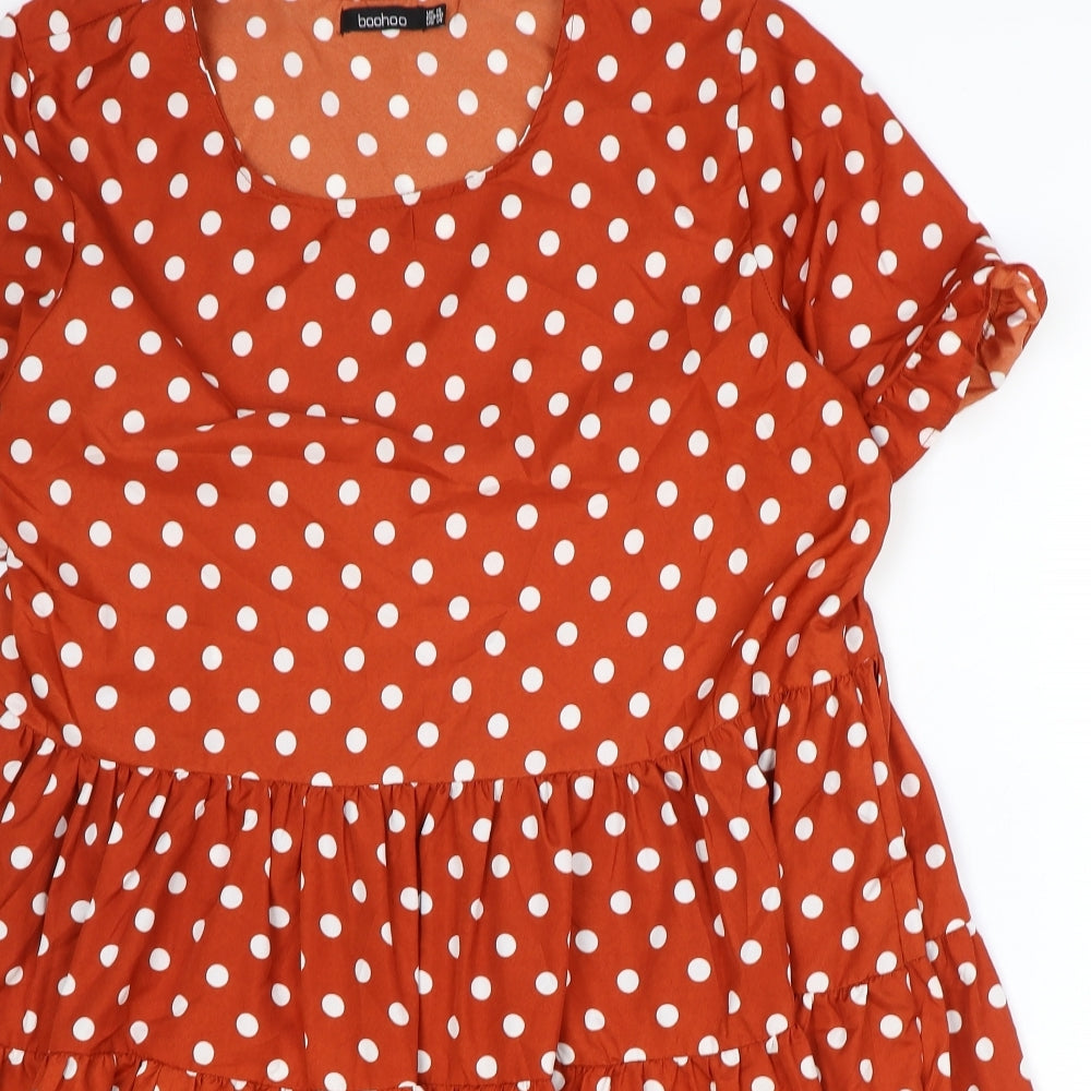Boohoo Womens Red Polka Dot Polyester Trapeze & Swing Size 18 Round Neck Pullover