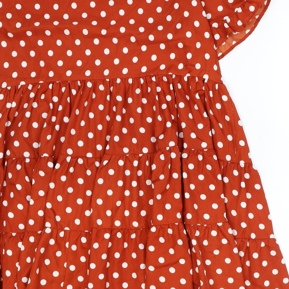 Boohoo Womens Red Polka Dot Polyester Trapeze & Swing Size 18 Round Neck Pullover