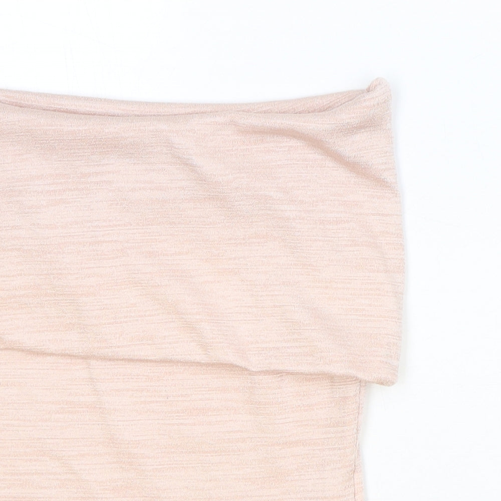 Zara Womens Pink Polyester Basic T-Shirt Size S Off the Shoulder