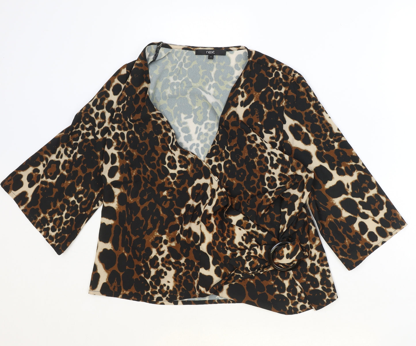 NEXT Womens Brown Animal Print Polyester Wrap Blouse Size 10 V-Neck - Leopard print