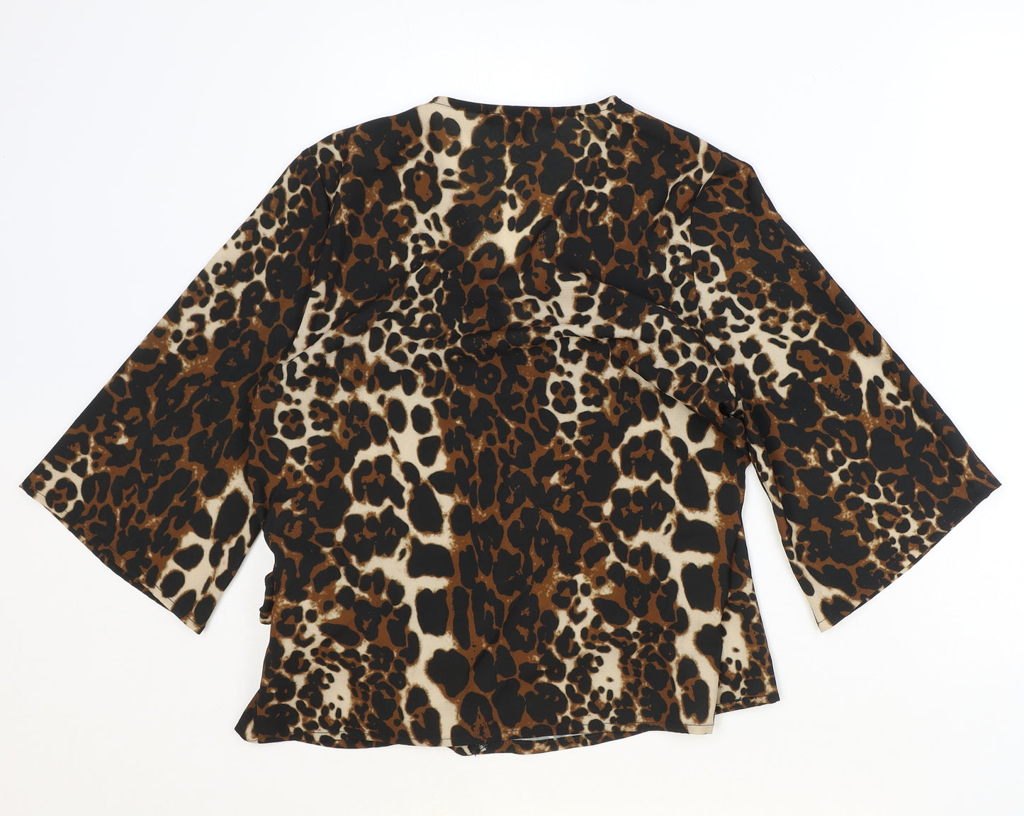 NEXT Womens Brown Animal Print Polyester Wrap Blouse Size 10 V-Neck - Leopard print