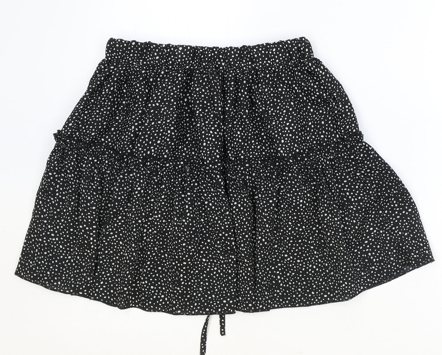 SheIn Womens Black Polka Dot Polyester Skater Skirt Size S