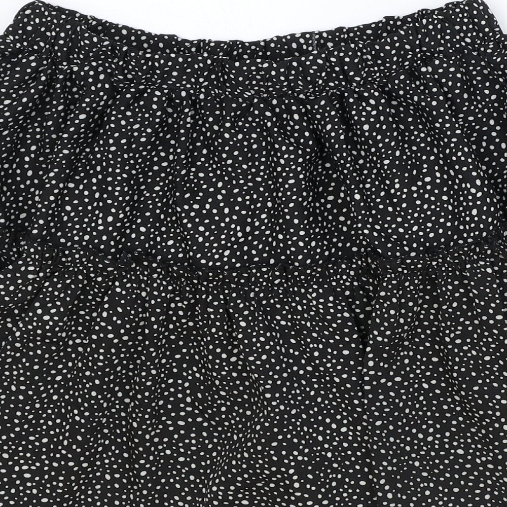 SheIn Womens Black Polka Dot Polyester Skater Skirt Size S