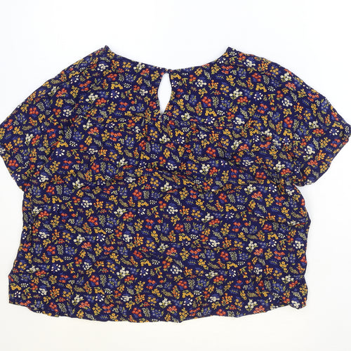 Madwell Womens Blue Floral Viscose Basic Blouse Size S Round Neck